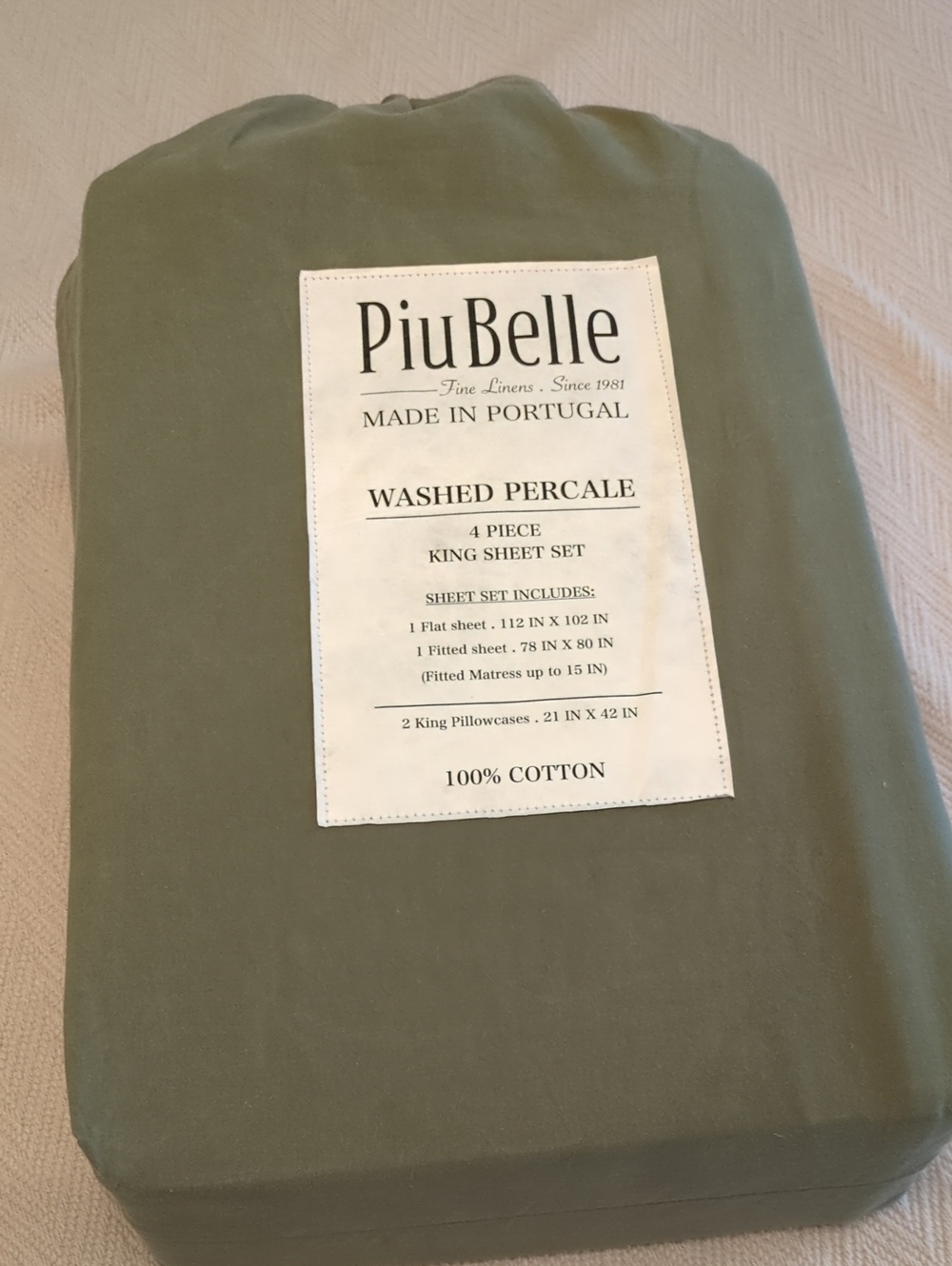 Pit Belle Fine Linens Washed Percale King Sheet Set in Olive Green